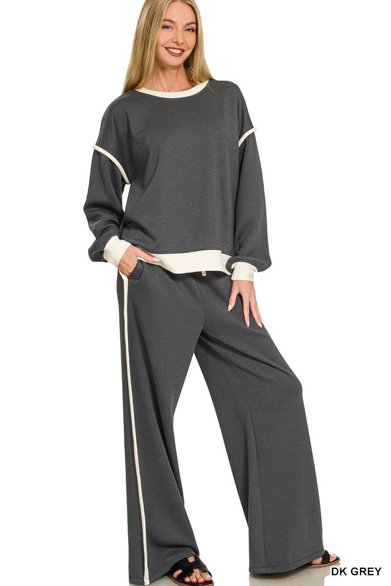 Scuba Contrast Piping Sweatshirts & Pants 2PC Set