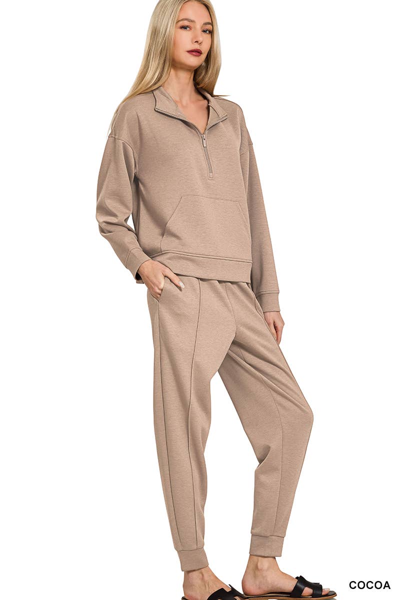 Scuba Half Zip Sweatshirts & Joggers 2PC Set - Zenana