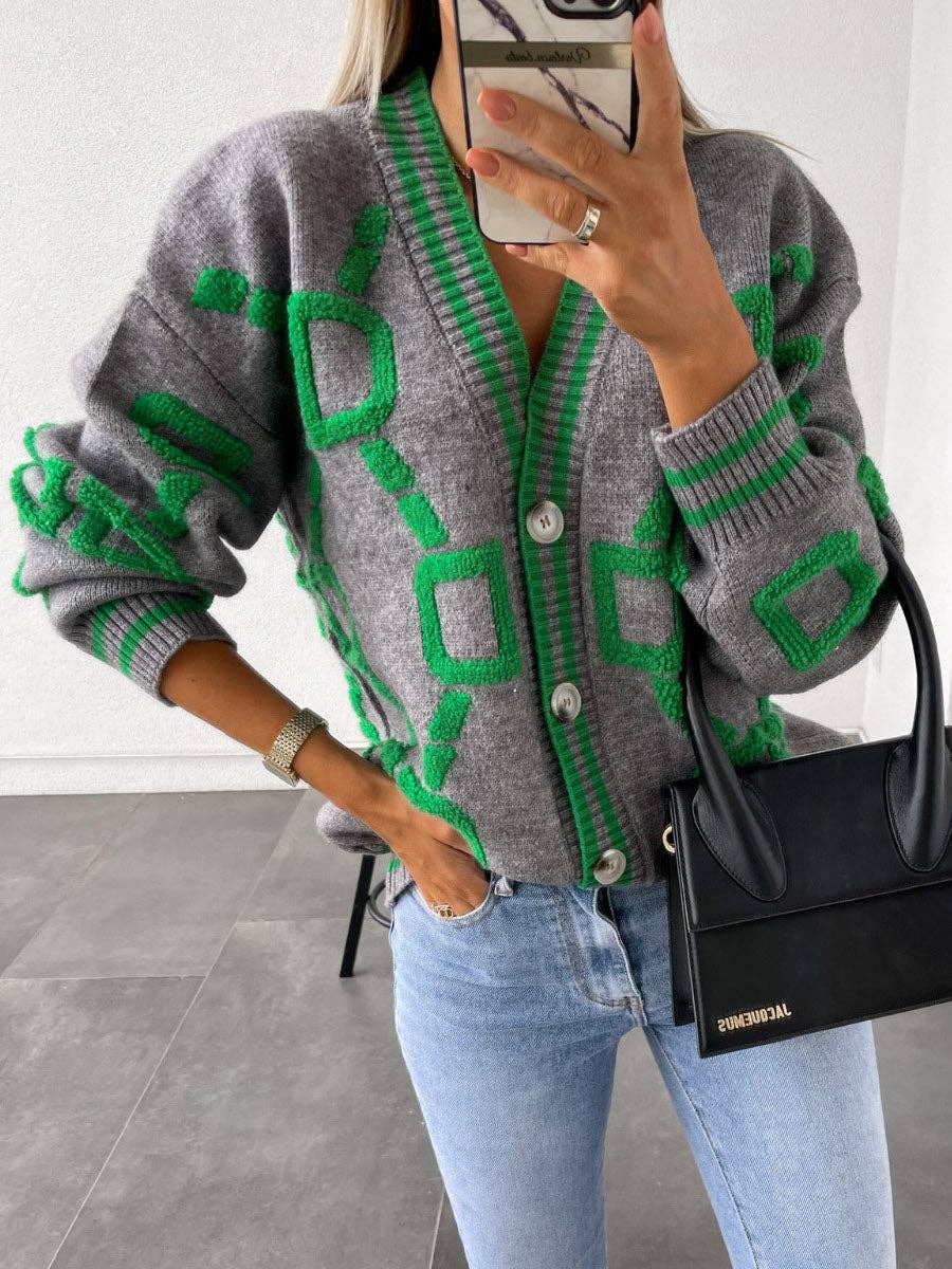 Graphic Button Cardigan