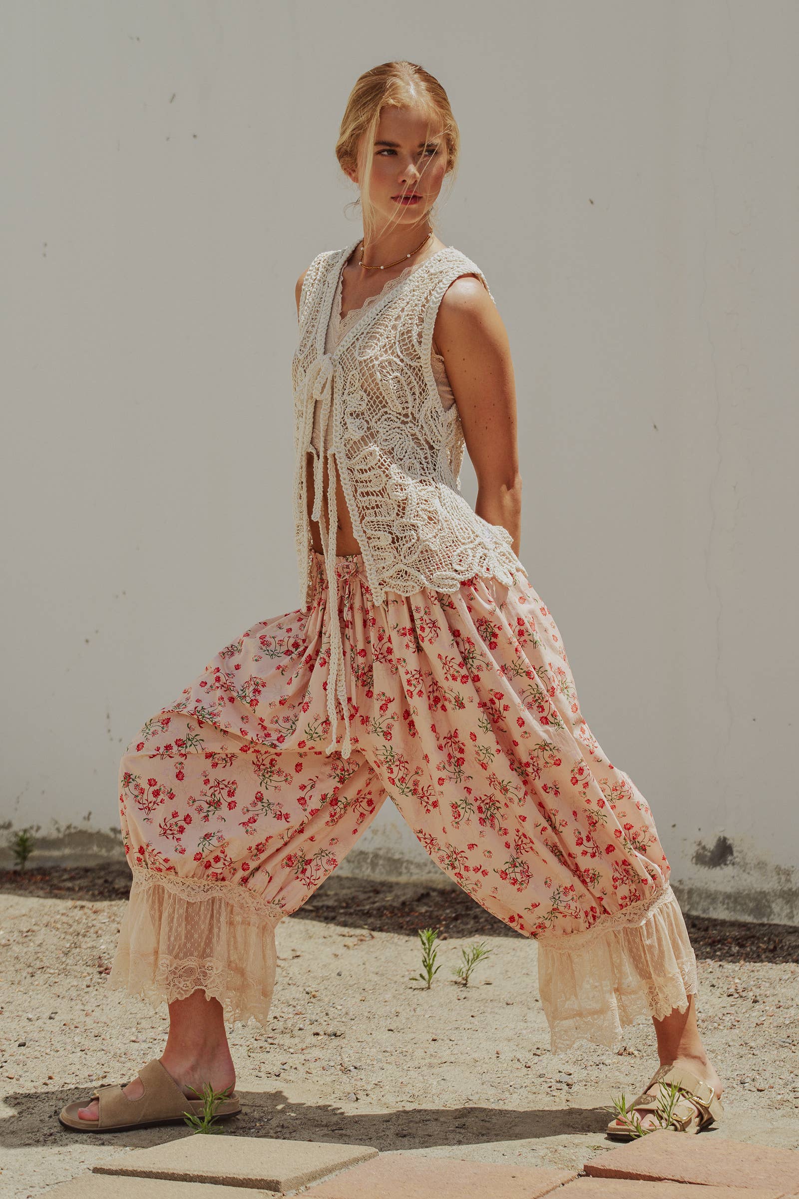 Open-Work Crochet Tie-Front Vest Top