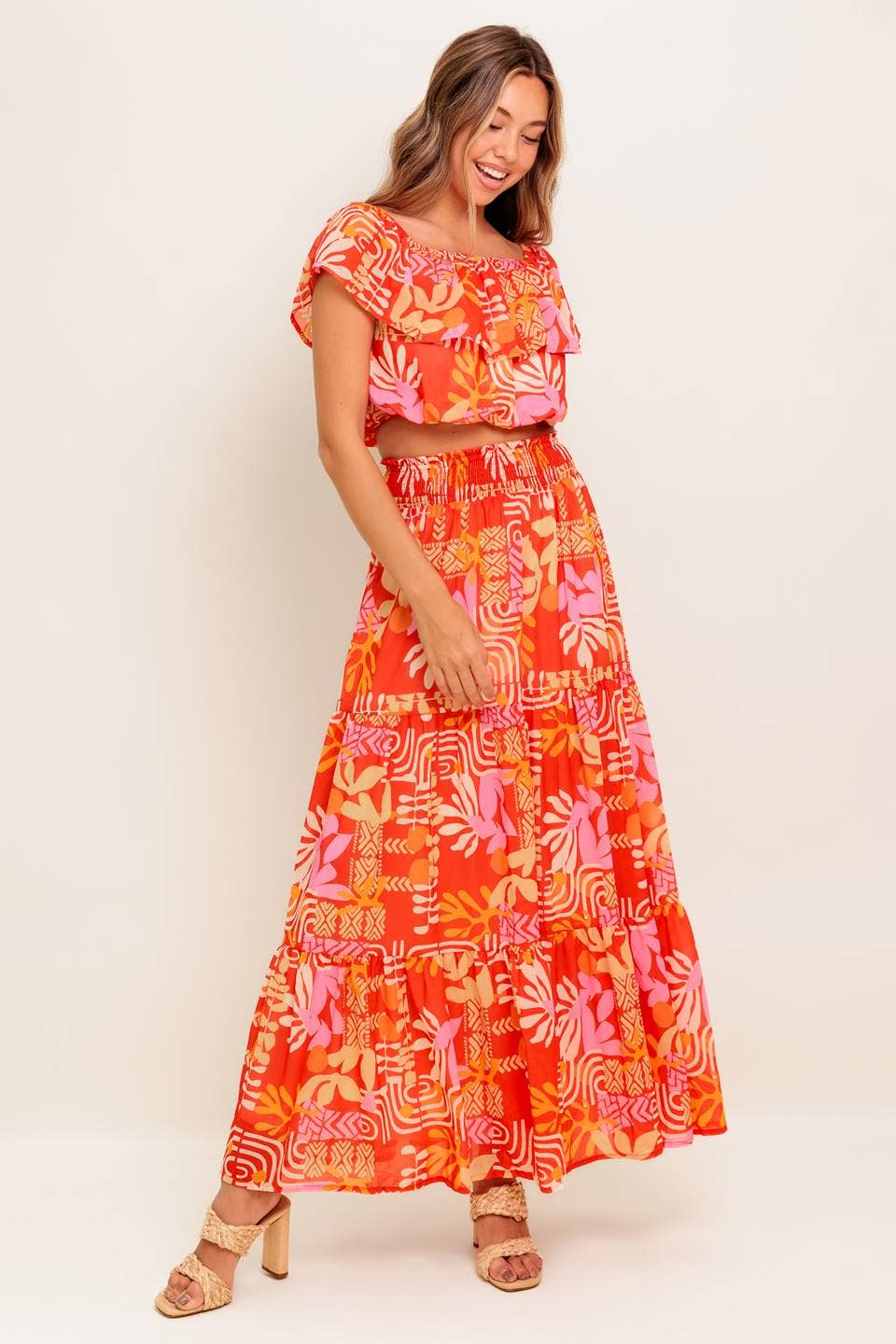 A printed woven top and skirt set - IT13658-SET