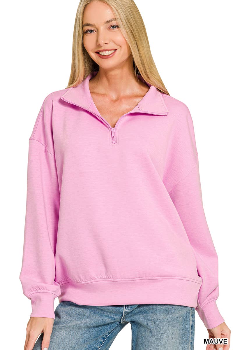 Scuba Half Zip Pullover w/ Pockets - Zenana
