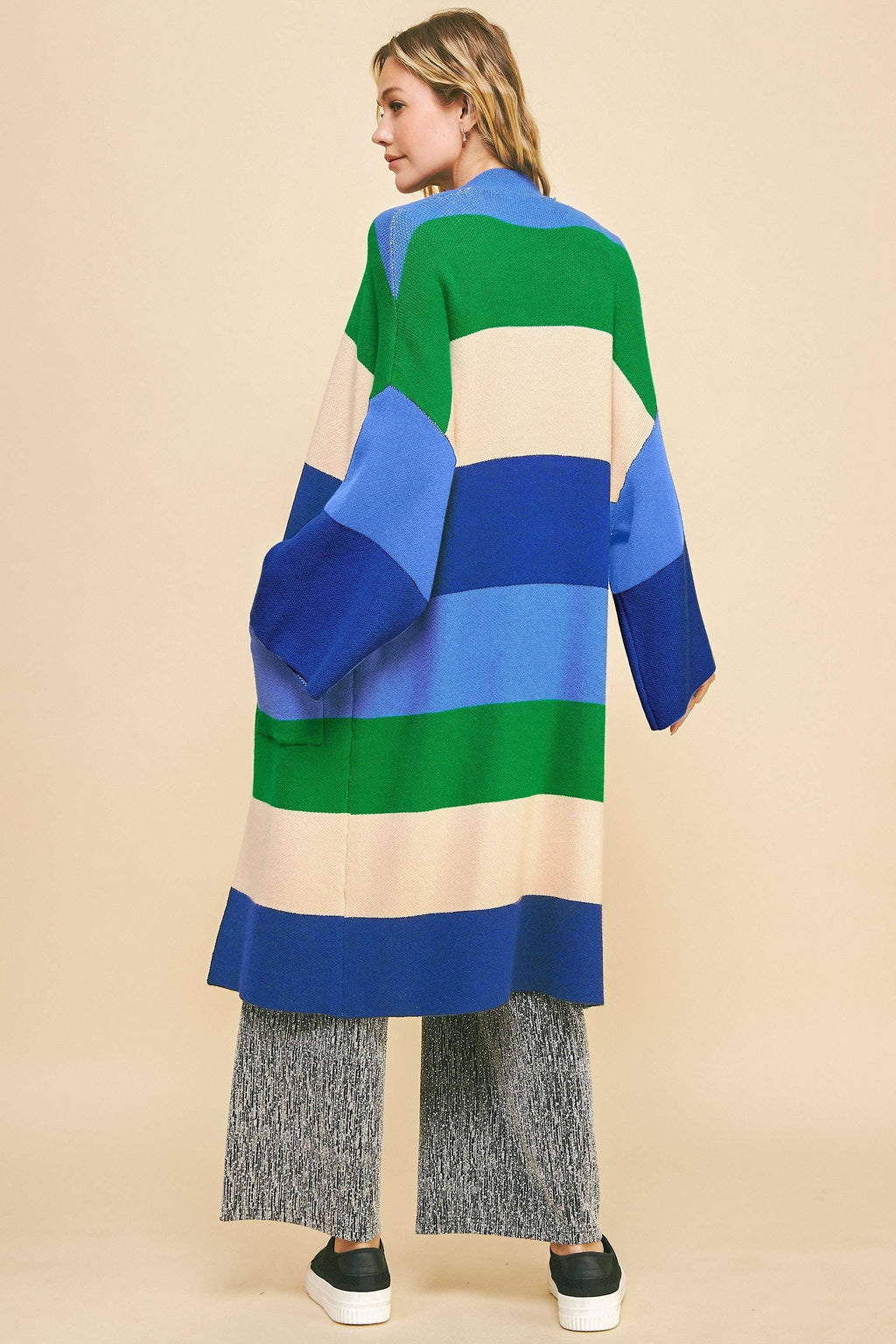 Plus - Multi Stripe Kimono Sleeve Longline Open Cardigan
