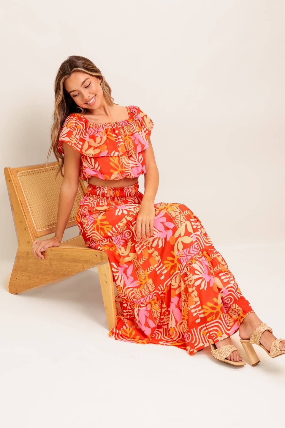 A printed woven top and skirt set - IT13658-SET