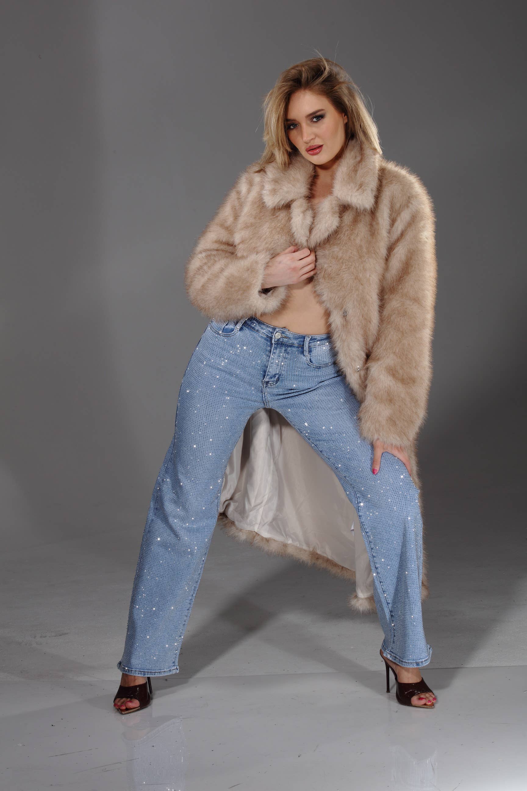 Rhinestone Stretch Denim Jeans - Nina Rossi