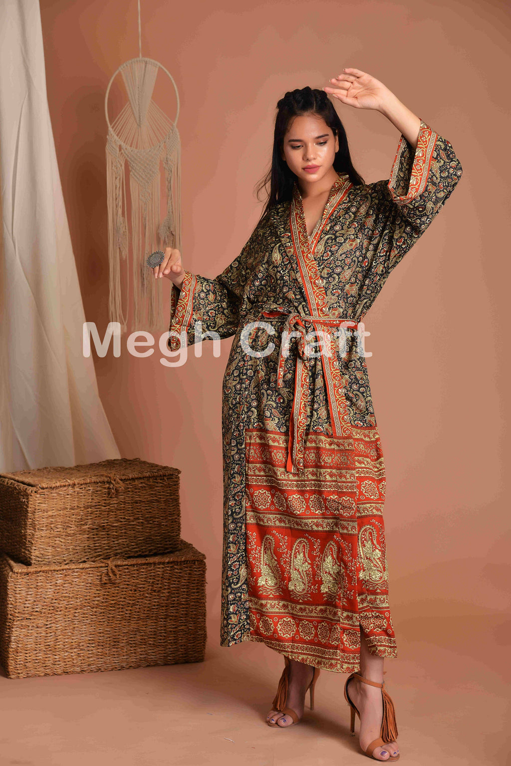 Upcycled Silk Kimono Robe, Body coverup FREE SIZE