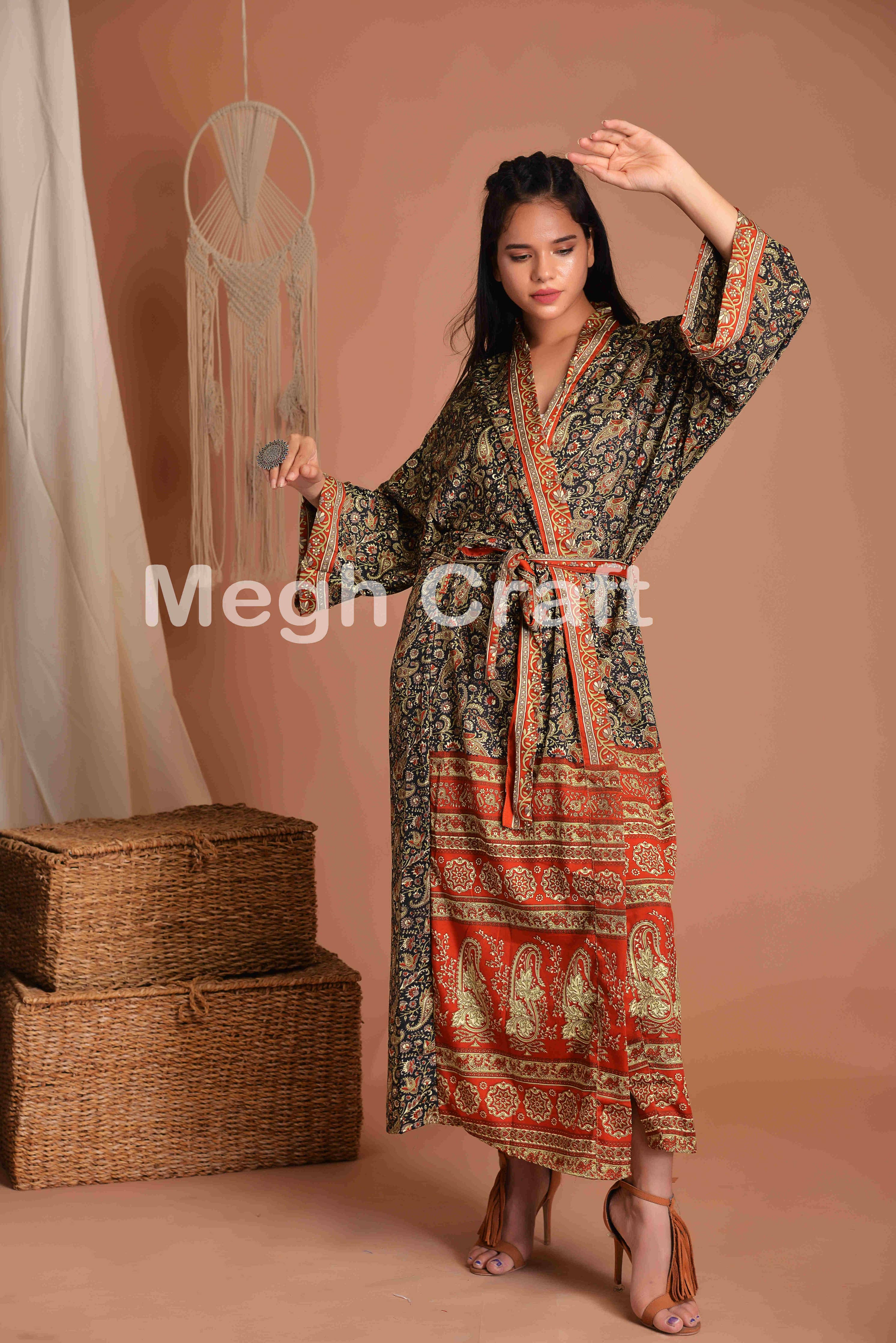 Upcycled Silk Kimono Robe, Body coverup FREE SIZE