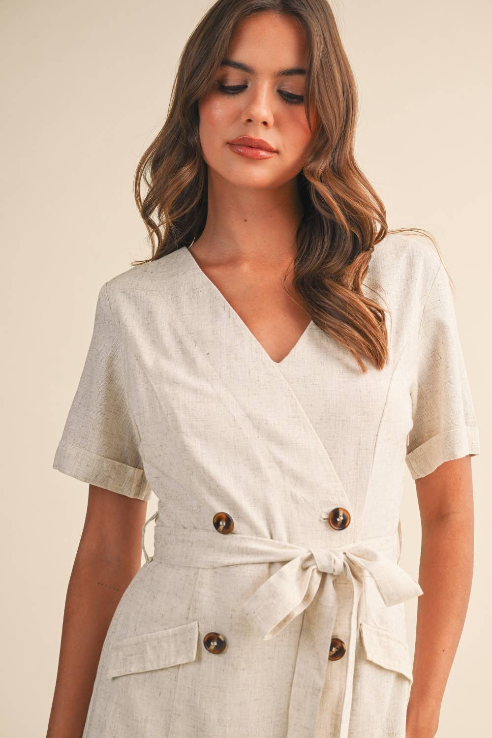SHORT SLEEVE LINEN ROMPER