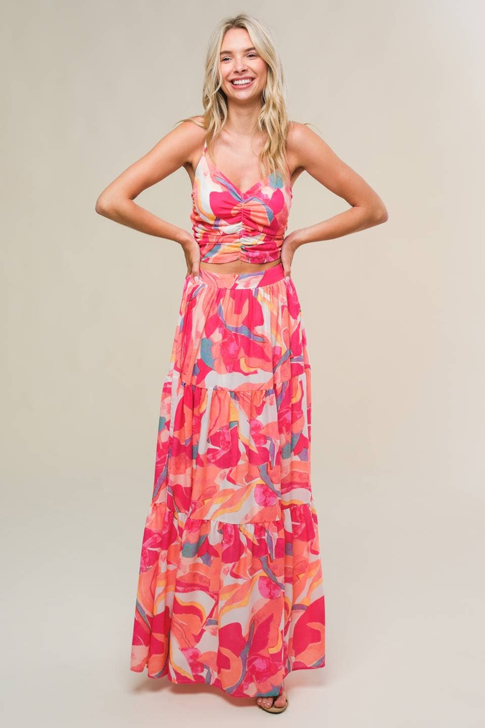 A printed woven top and skirt set -IT13092-SET