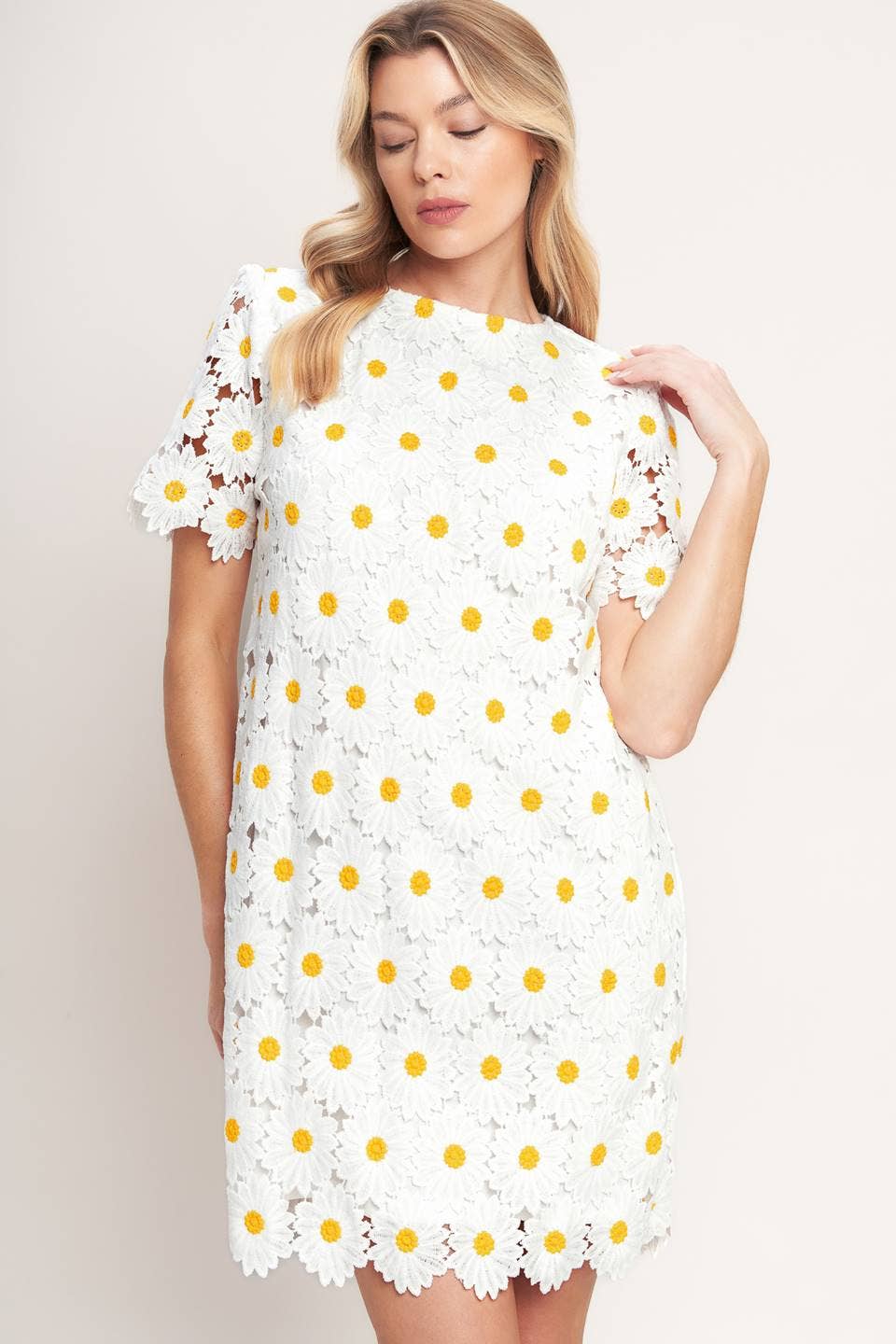 A woven lace mini shift dress - ID23231