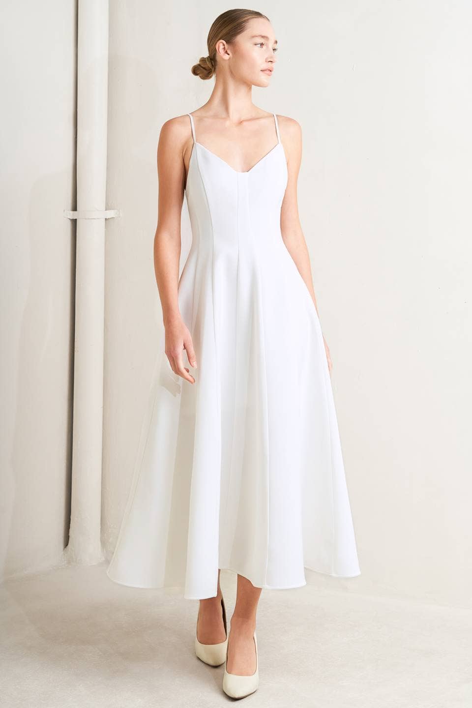 A solid woven midi dress - FD1839 WHITE