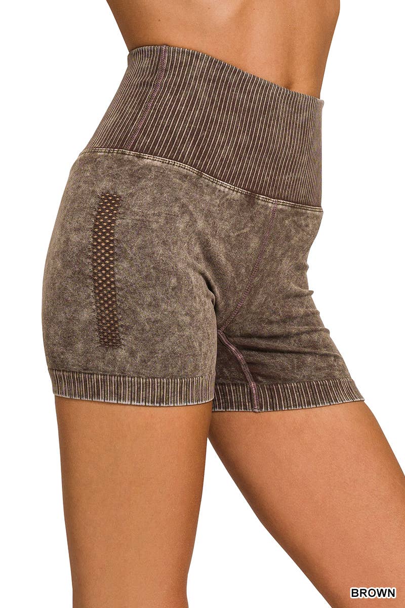 Washed Seamless High Waist Shorts Leggings - Zenana