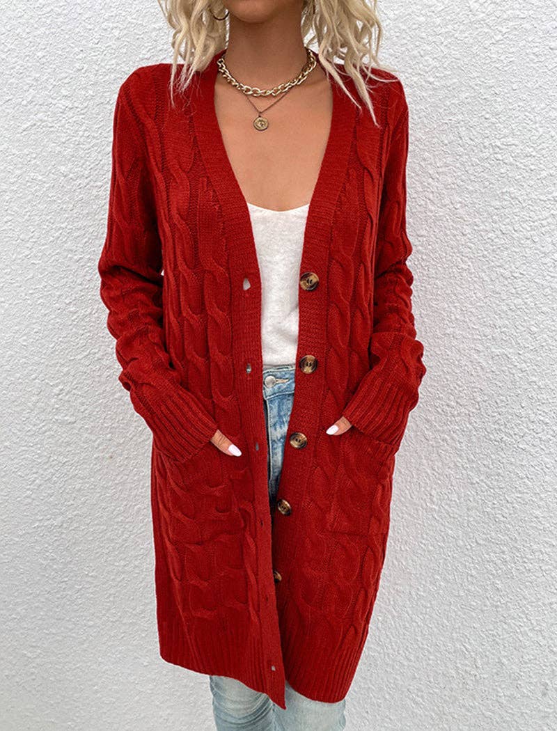 Cable Knit Longline Button-Up Cardigan