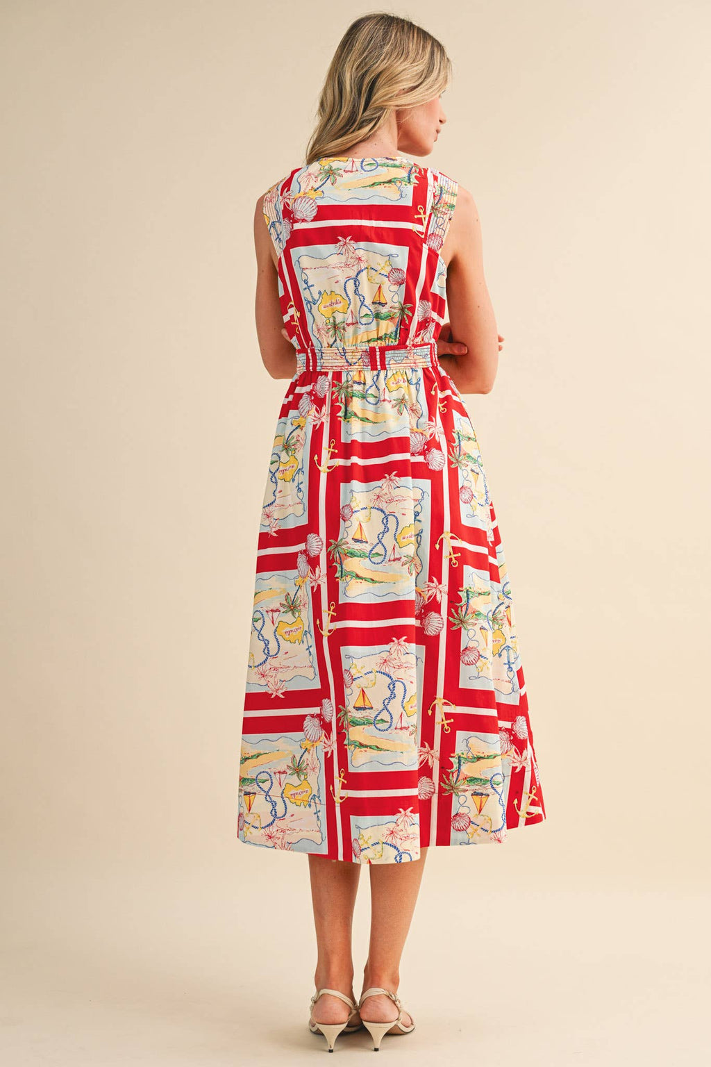 EXCLUSIVE NAUTICAL MAP PRT ZIPPER FRONT MIDI DRESS MDR5194