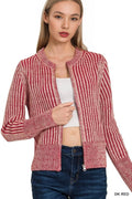 Two Tone Zip Up Sweater Cardigan - Zenana