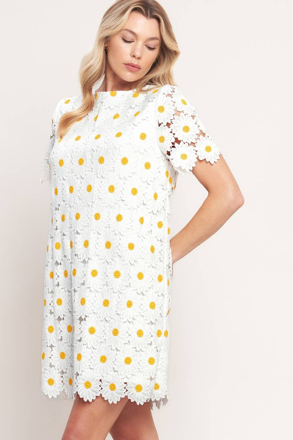 A woven lace mini shift dress - ID23231