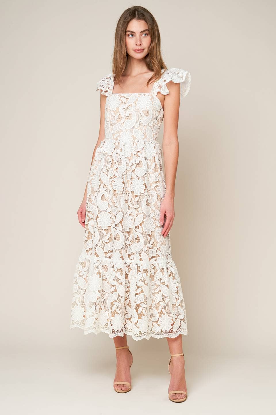 A solid lace midi dress - ID20631 WHITE