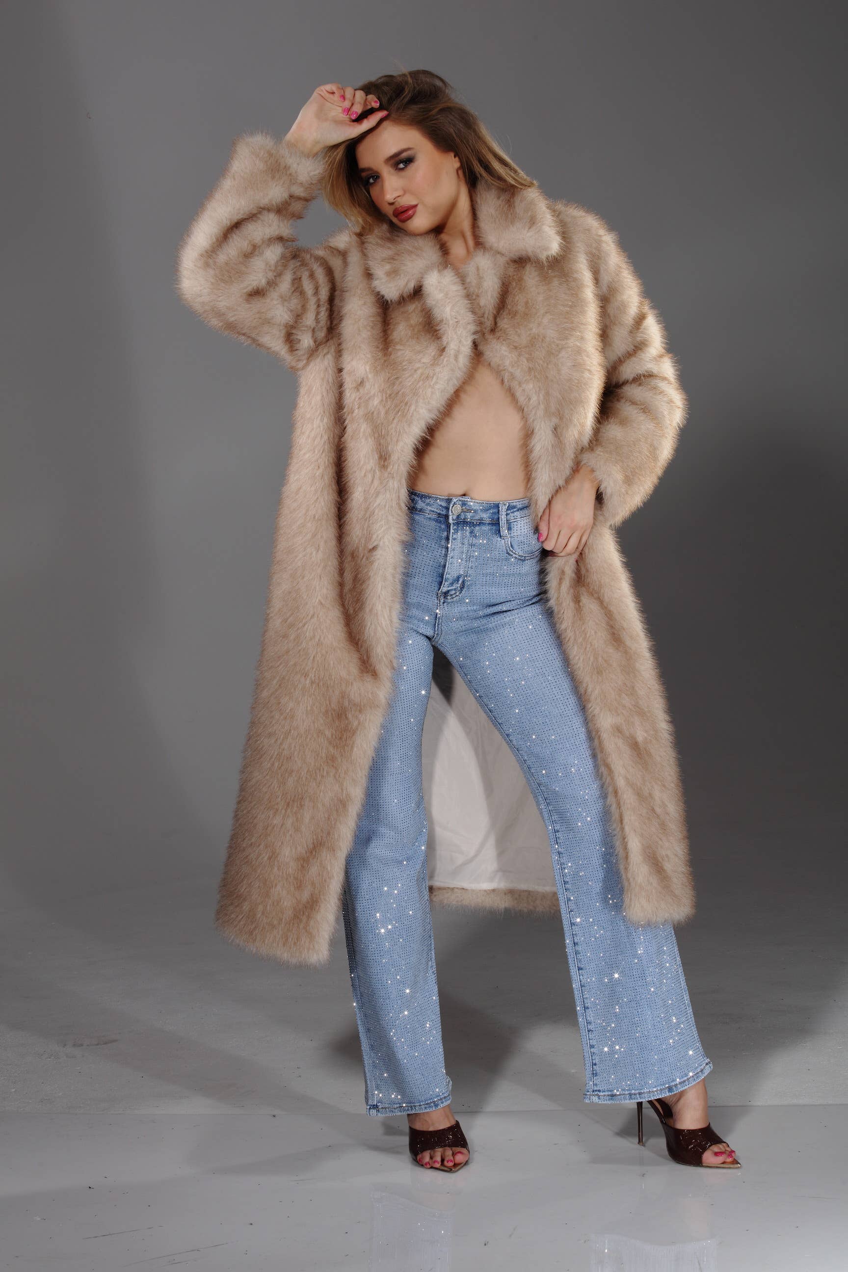 Rhinestone Stretch Denim Jeans - Nina Rossi
