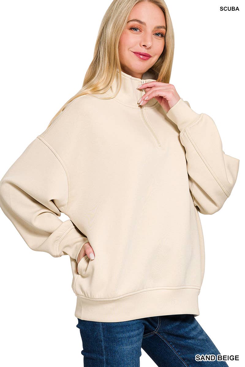 Scuba Half Zip Pullover w/ Pockets - Zenana