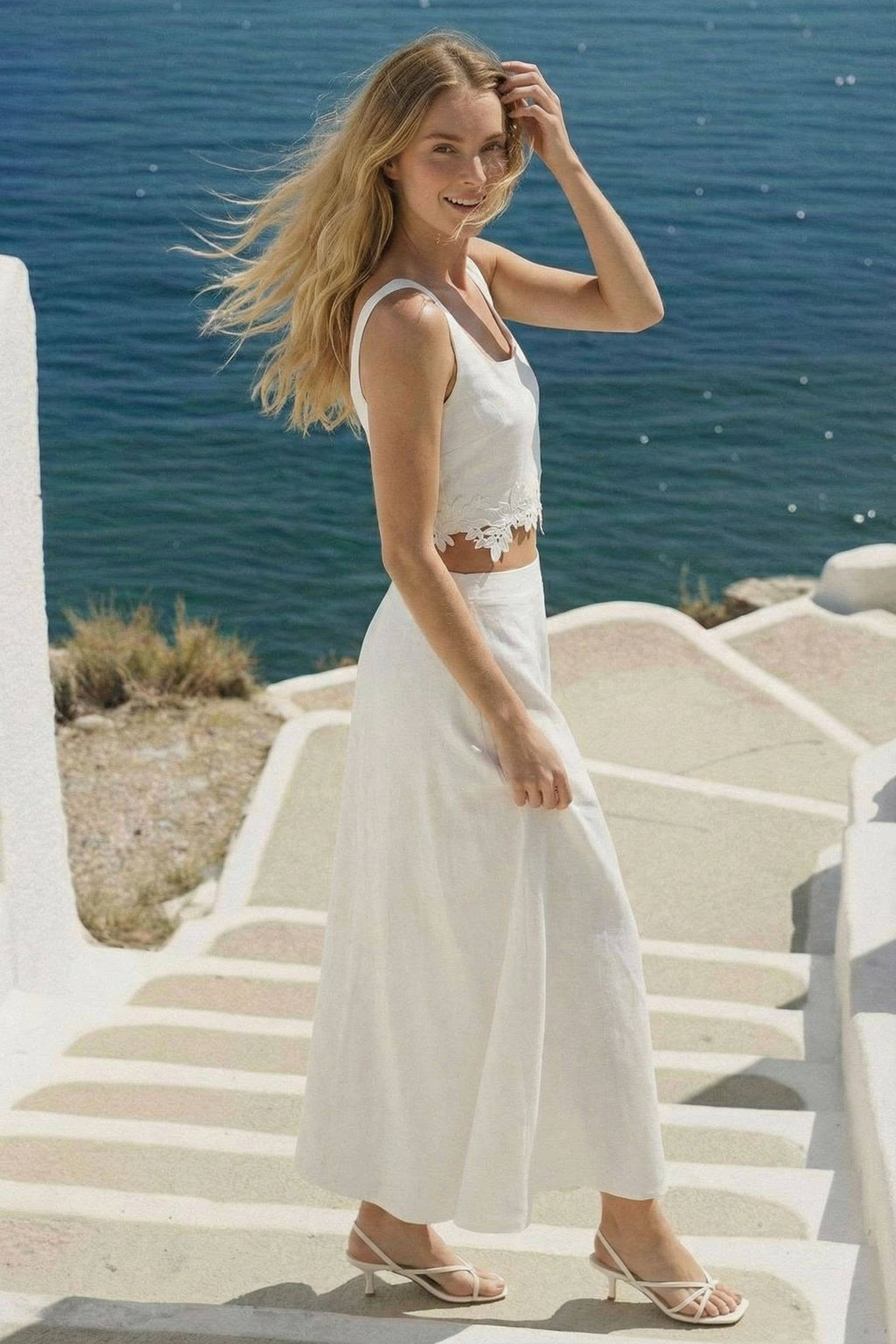 FLOWER EMROIDERED CROP TOP AND MIDI SKIRT