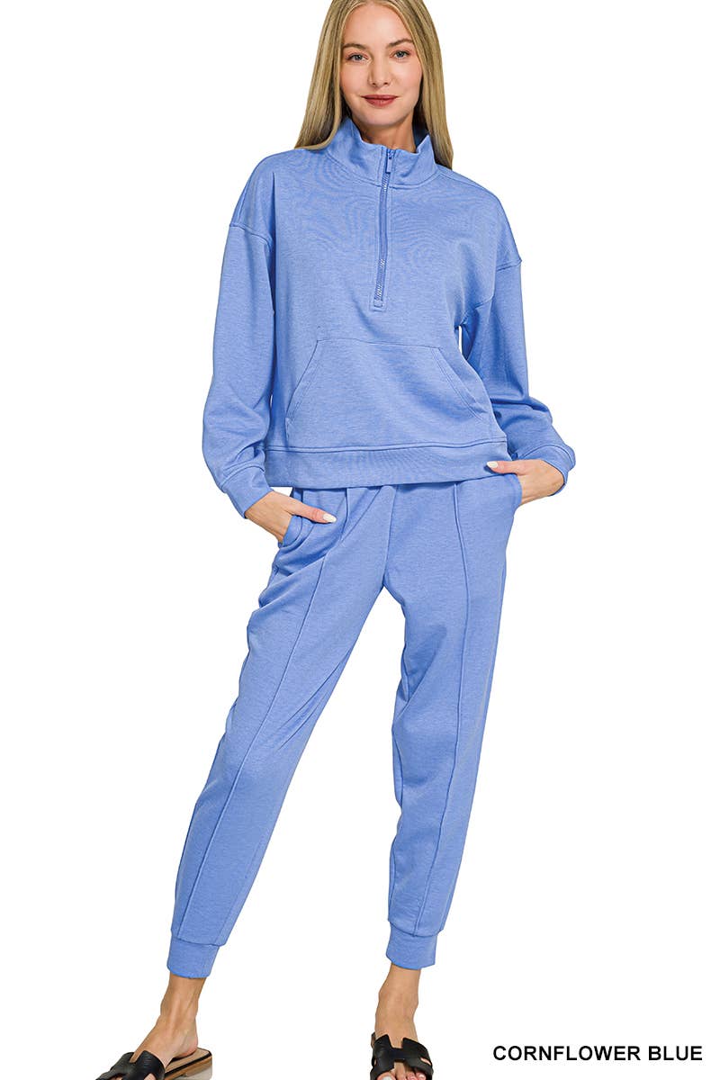 Scuba Half Zip Sweatshirts & Joggers 2PC Set - Zenana