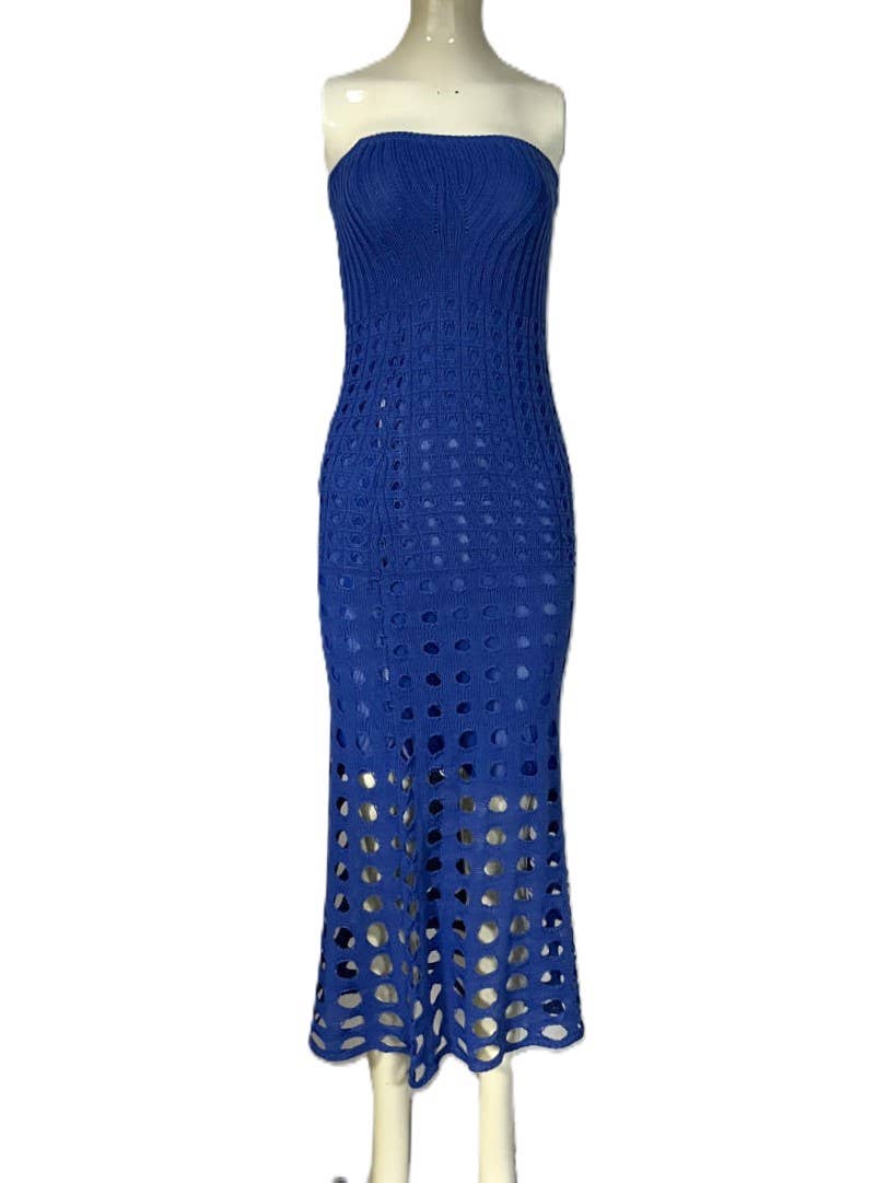 Chic Beach/Resort Strapless Crochet Maxi Dress