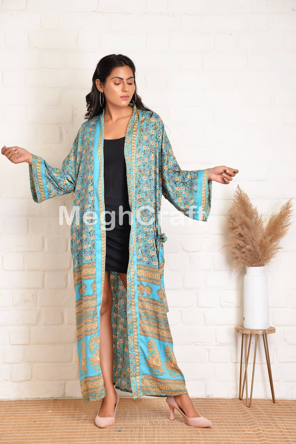 Upcycled Silk Kimono Robe, Body coverup FREE SIZE