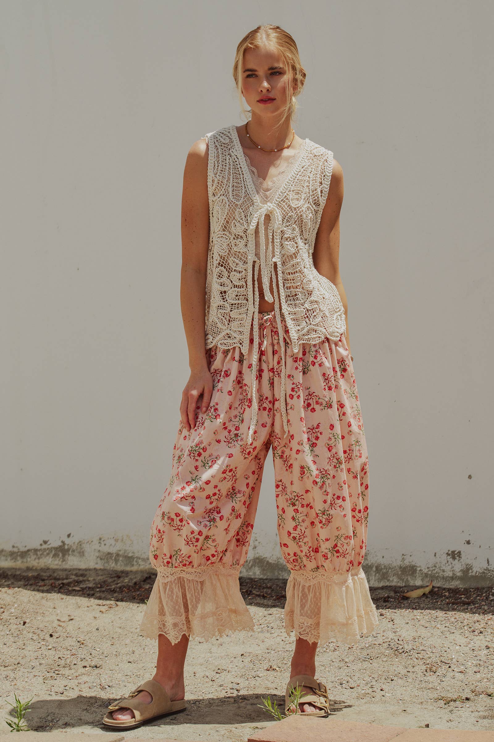 Open-Work Crochet Tie-Front Vest Top
