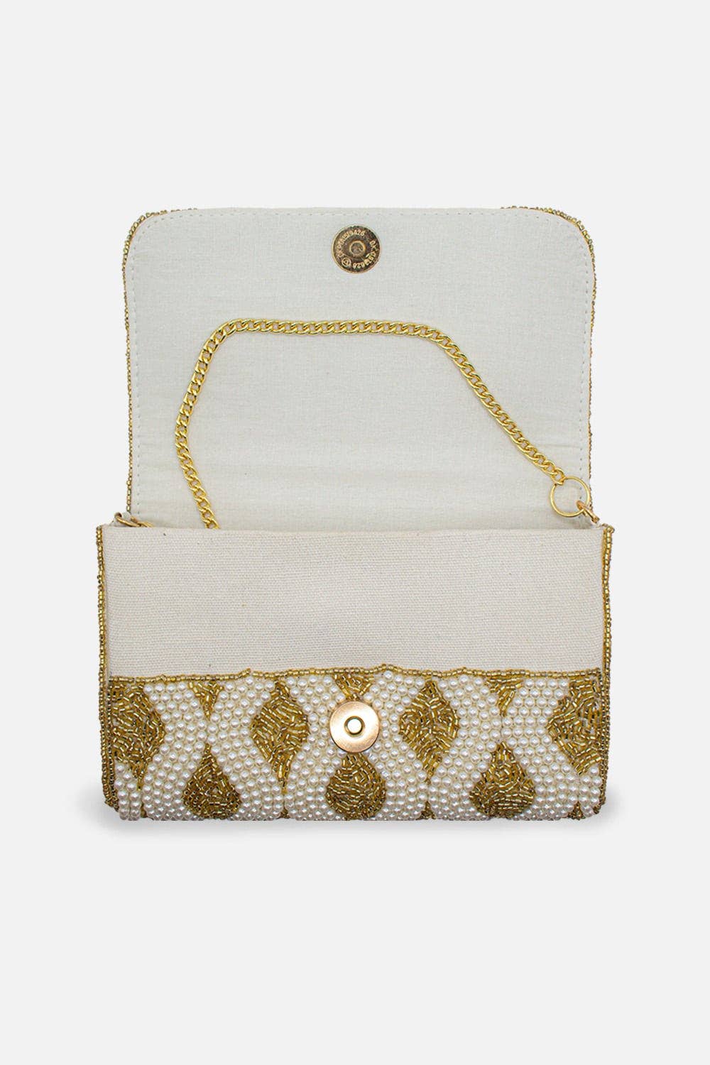 Gold Pearl Beaded Rectangular Clutch