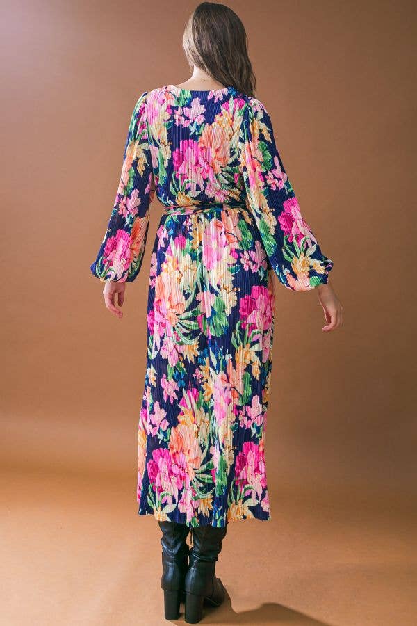 A printed woven plisse midi dress - ID20450