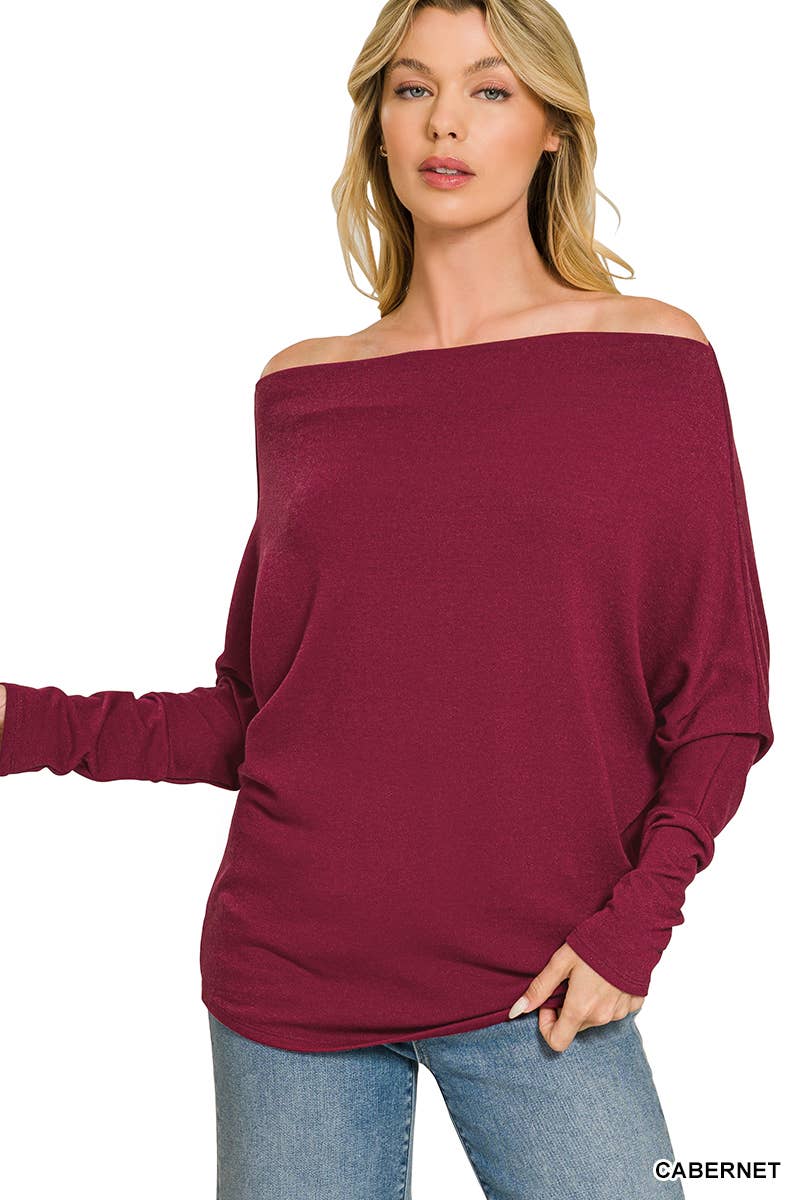 Hacci Dolman Sleeve Boat Neck Top Zenana