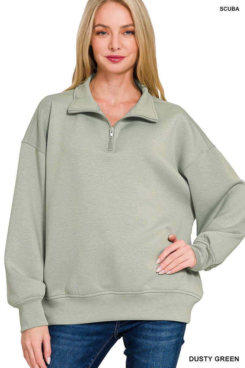 Scuba Half Zip Pullover w/ Pockets - Zenana