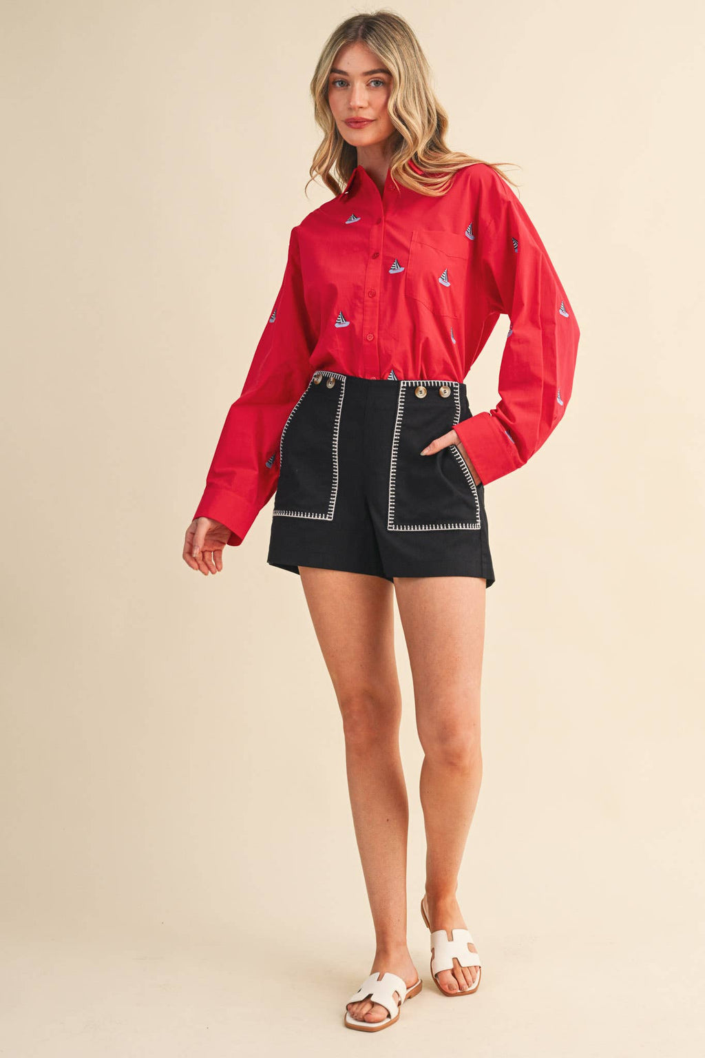 HIGH WAIST SHORTS WITH CONTRAST STITCHING MP4598