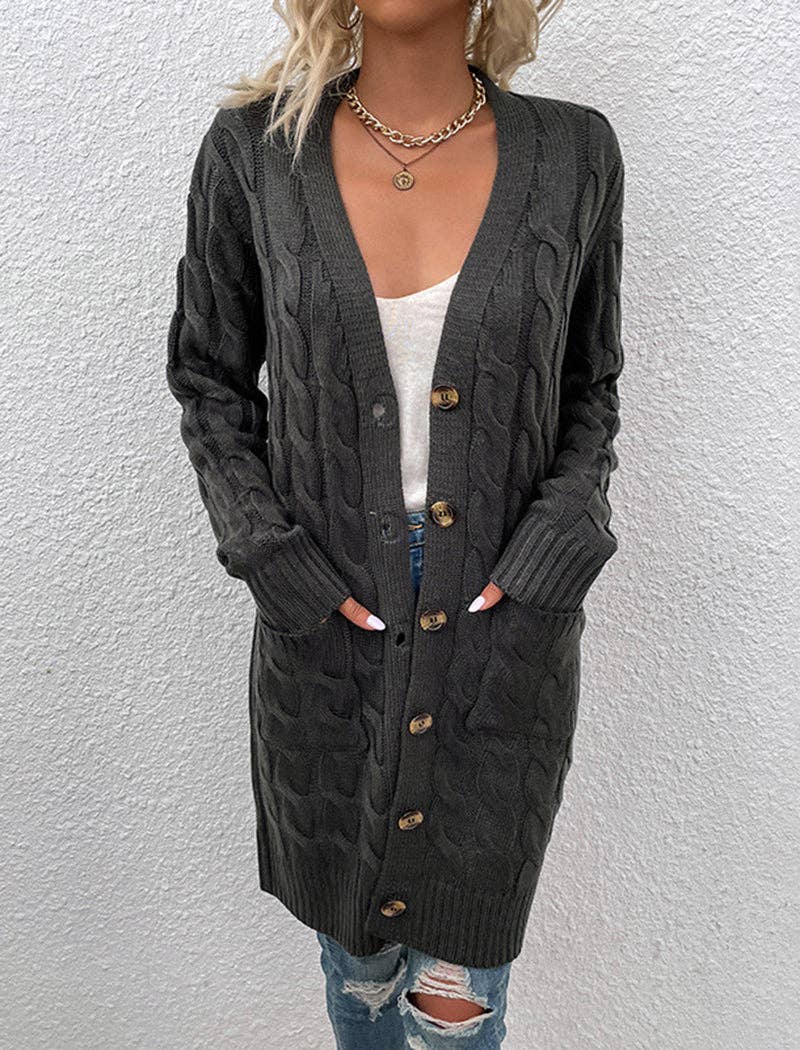 Cable Knit Longline Button-Up Cardigan