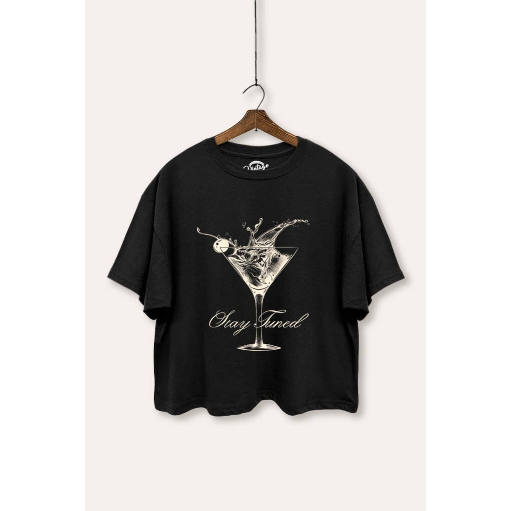 Cocktail Glass Splash Graphic Boxy Crop Top