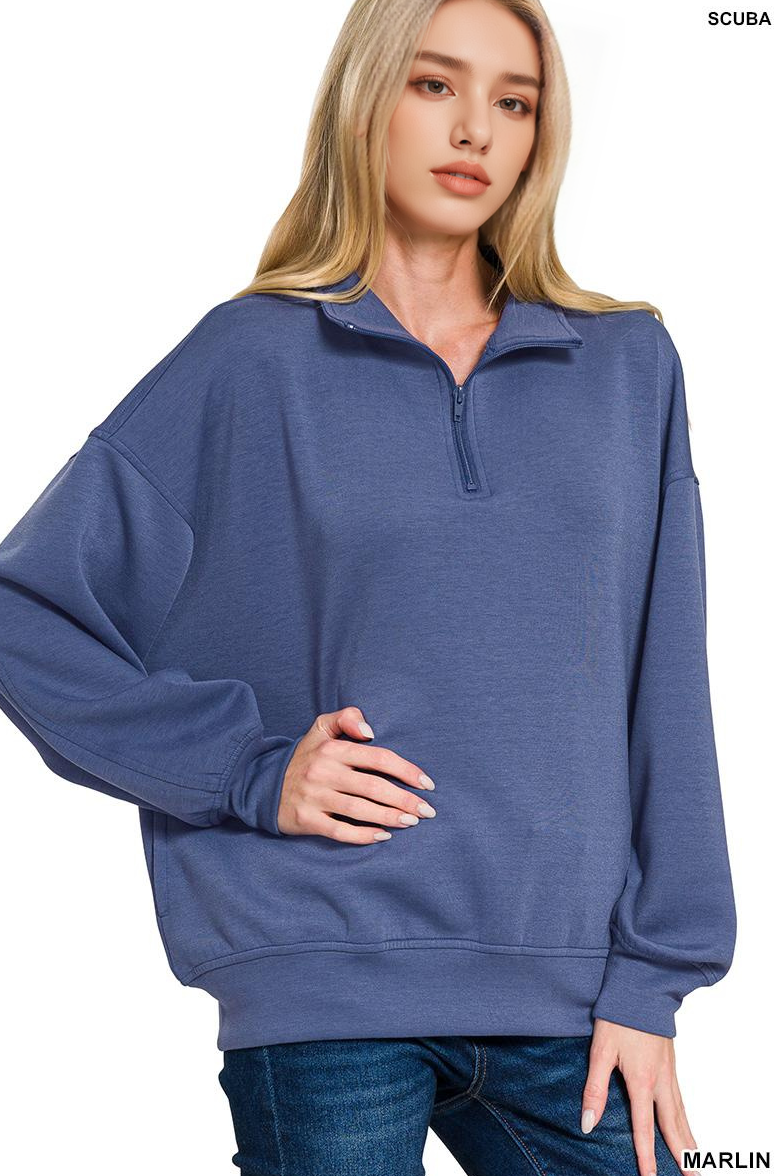 Scuba Half Zip Pullover w/ Pockets - Zenana