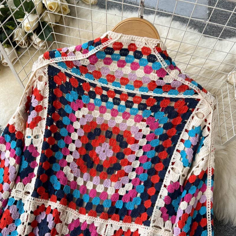 Bohemian Long Crochet Open-Front Cardigan