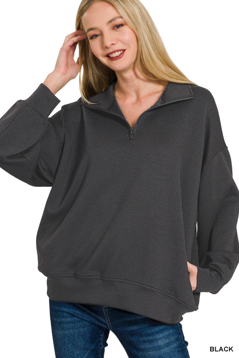 Scuba Half Zip Pullover w/ Pockets - Zenana