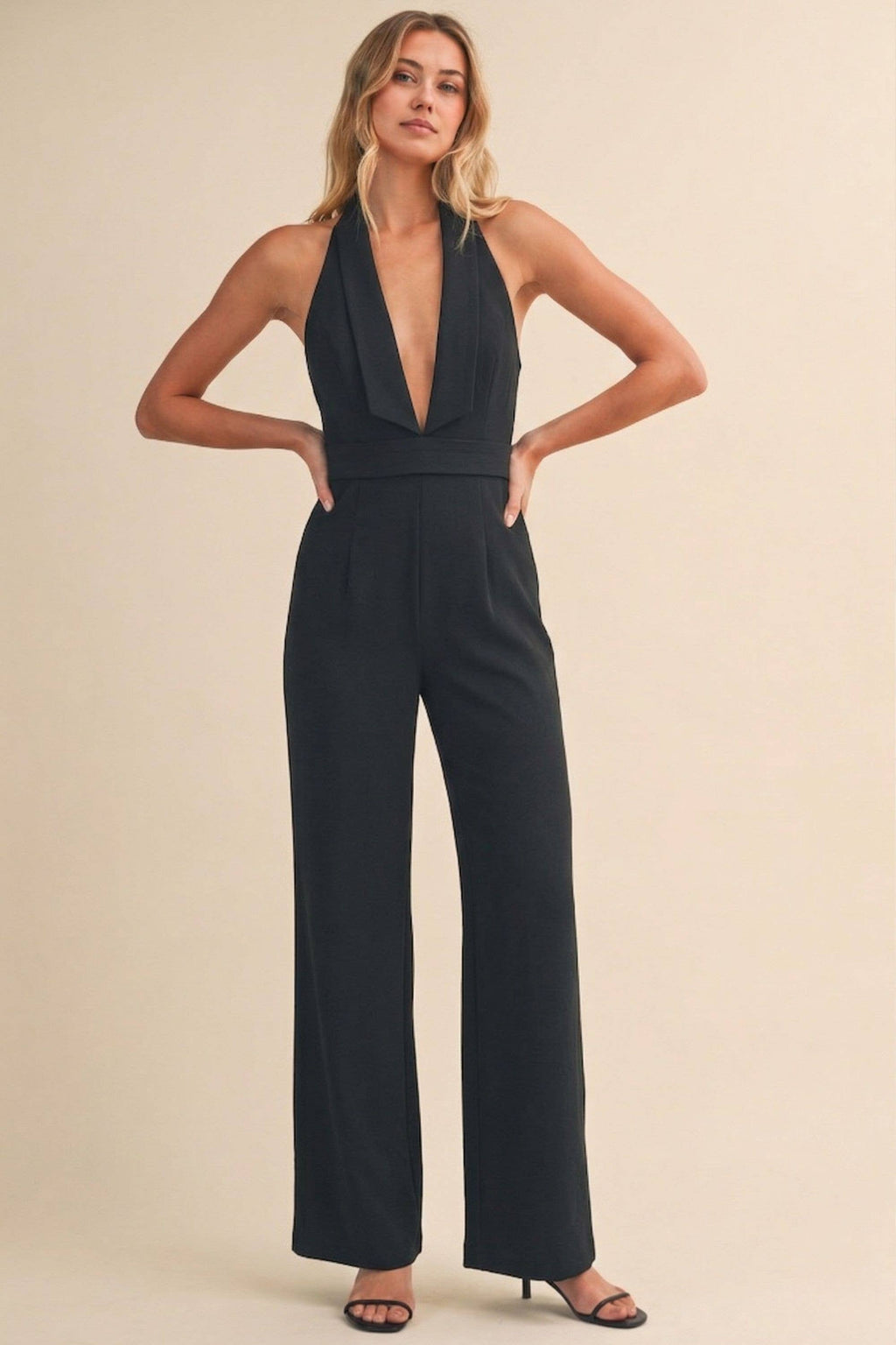 HALTERNECK TAILORED VEST JUMPSUIT