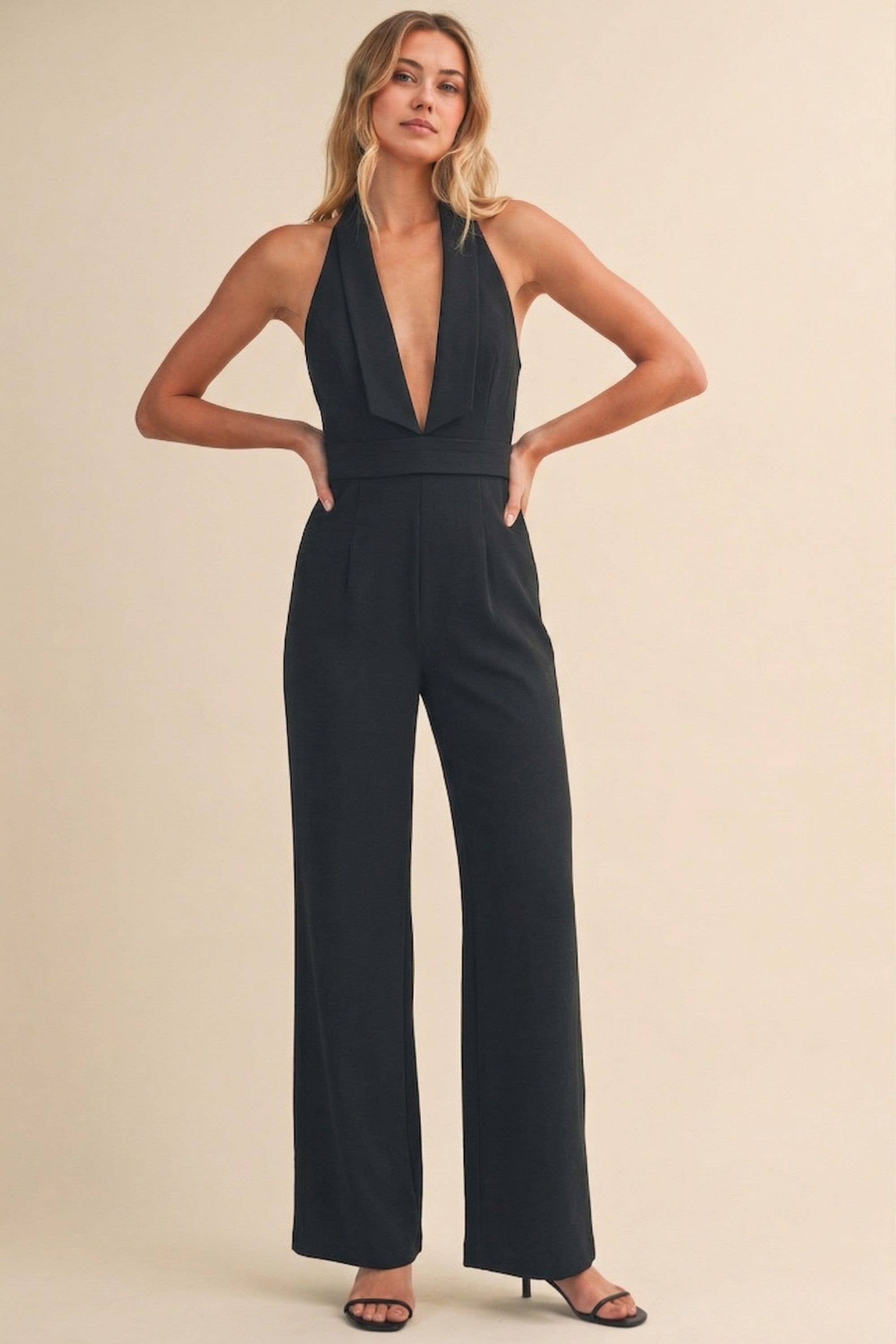 HALTERNECK TAILORED VEST JUMPSUIT