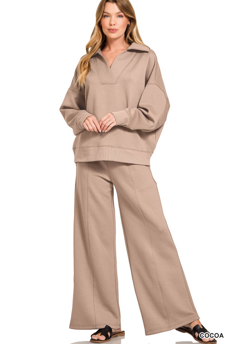 Scuba Collared Pullover & Pants Set SI-29801 Zenana
