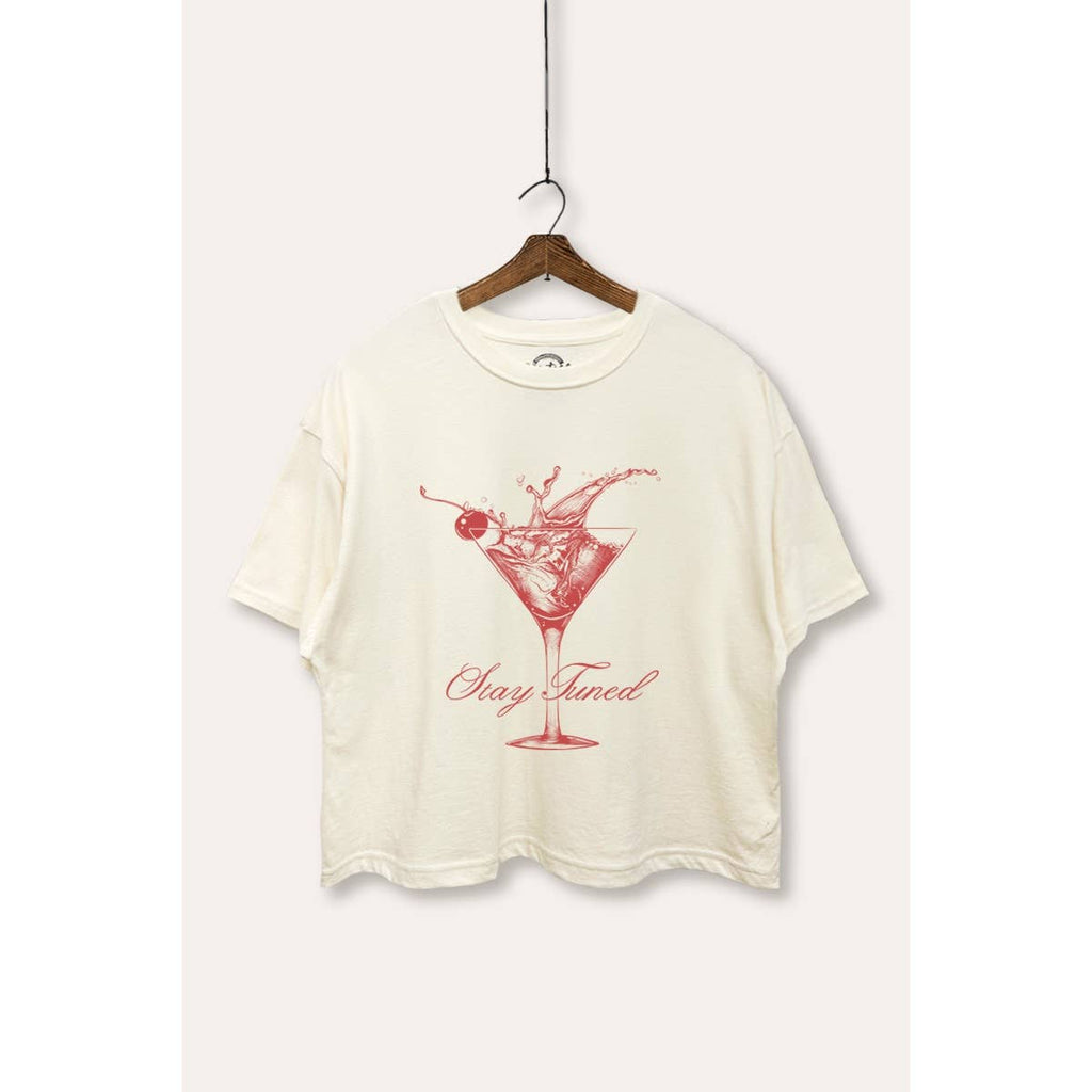 Cocktail Glass Splash Graphic Boxy Crop Top