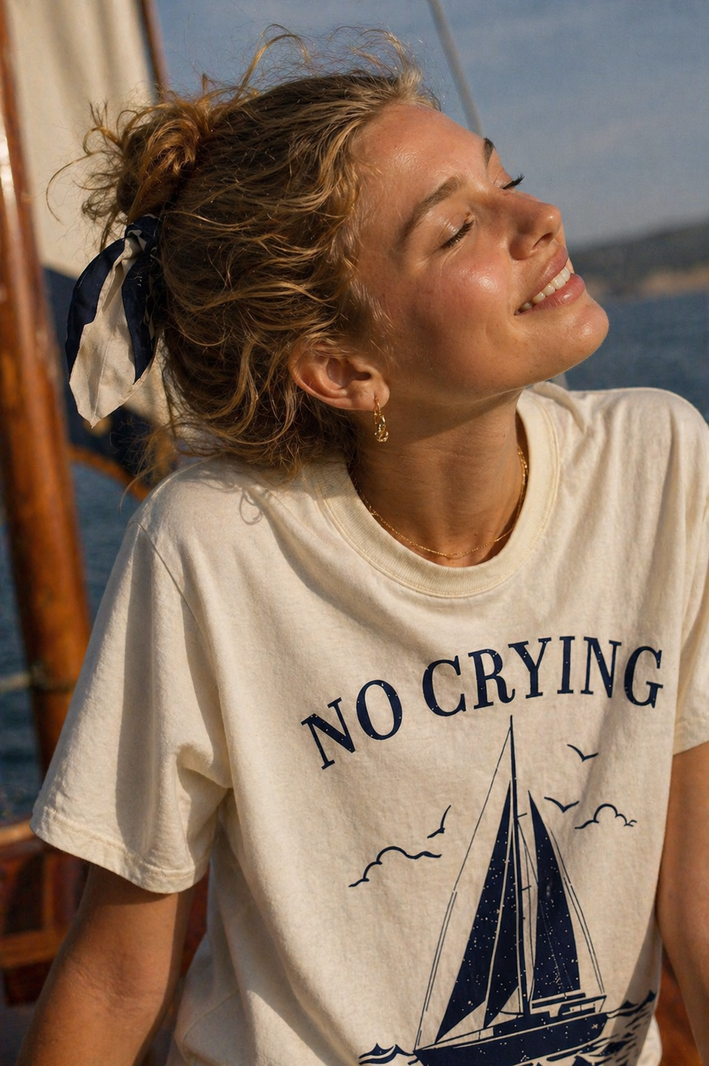 No Crying on the Yacht Coastal/Nautical ButterYellow T-Shirt