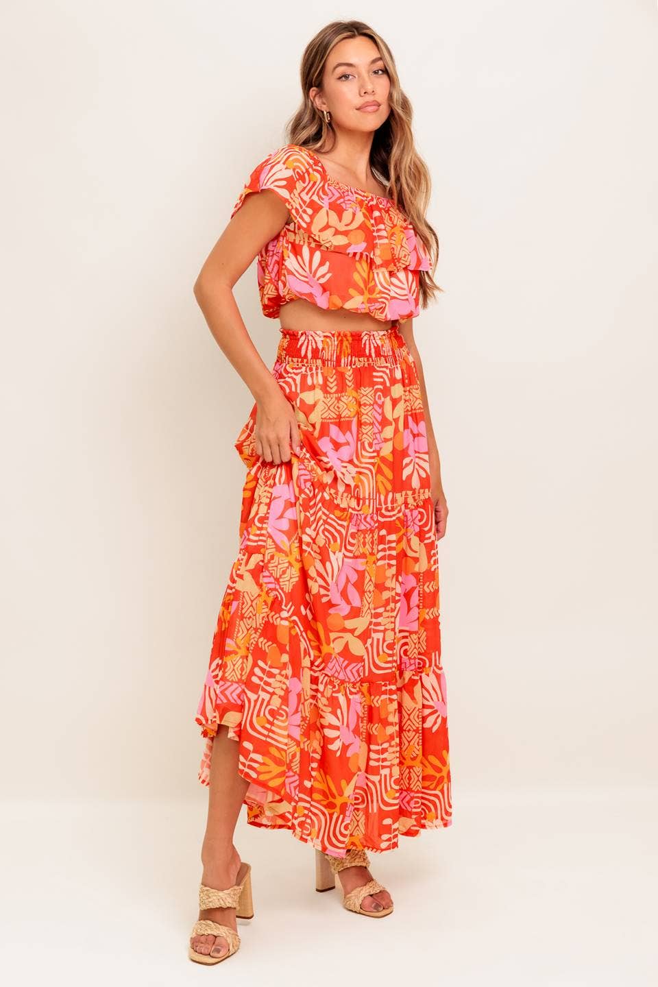 A printed woven top and skirt set - IT13658-SET