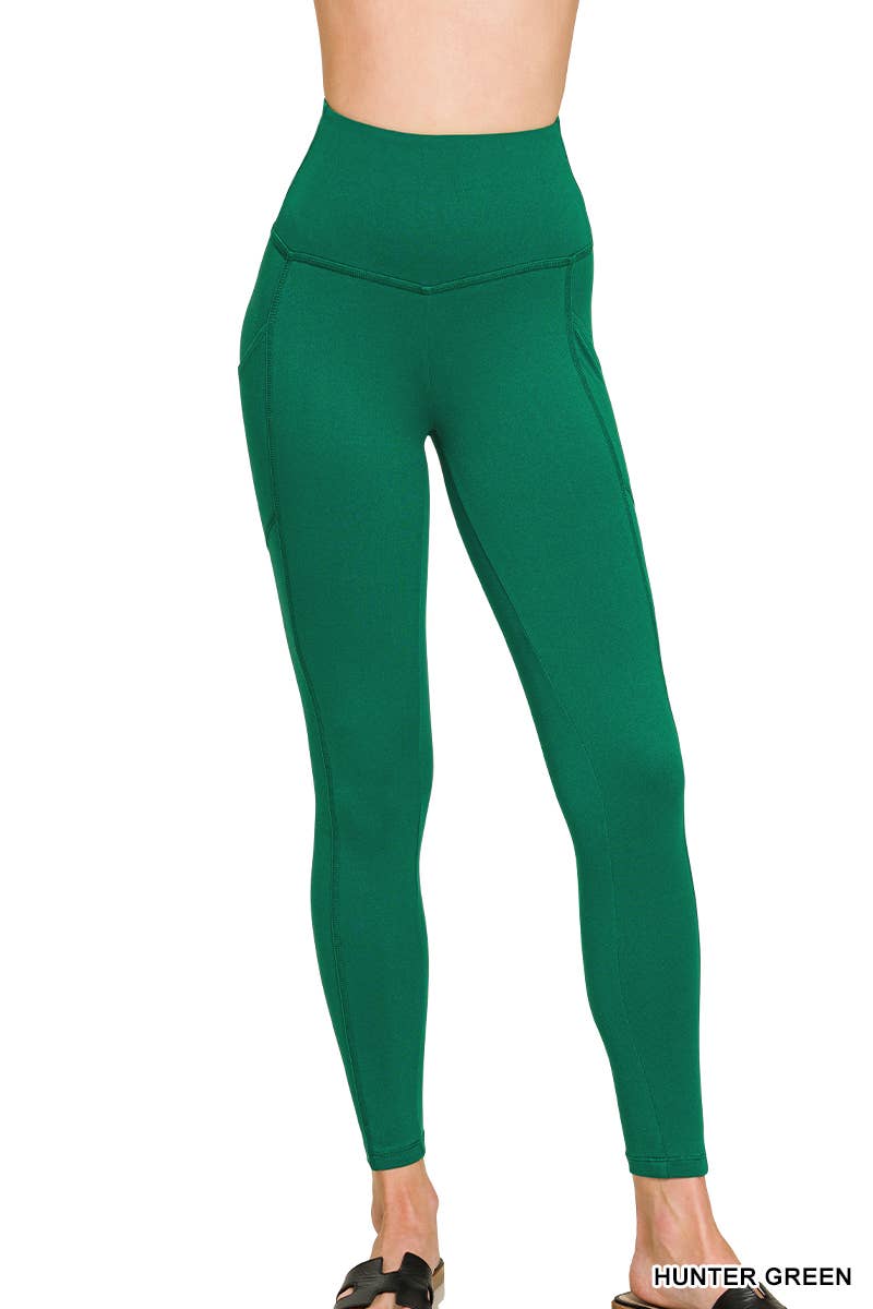 Brushed Microfiber Wide Waistband Leggings W/ Pockets Zenana