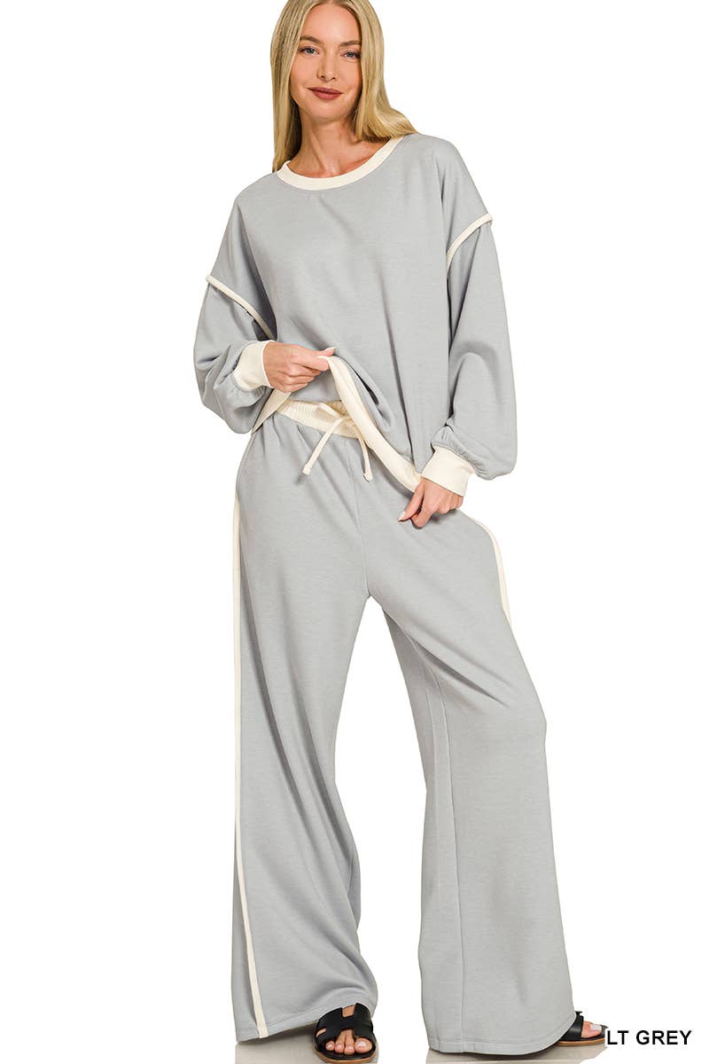 Scuba Contrast Piping Sweatshirts & Pants 2PC Set