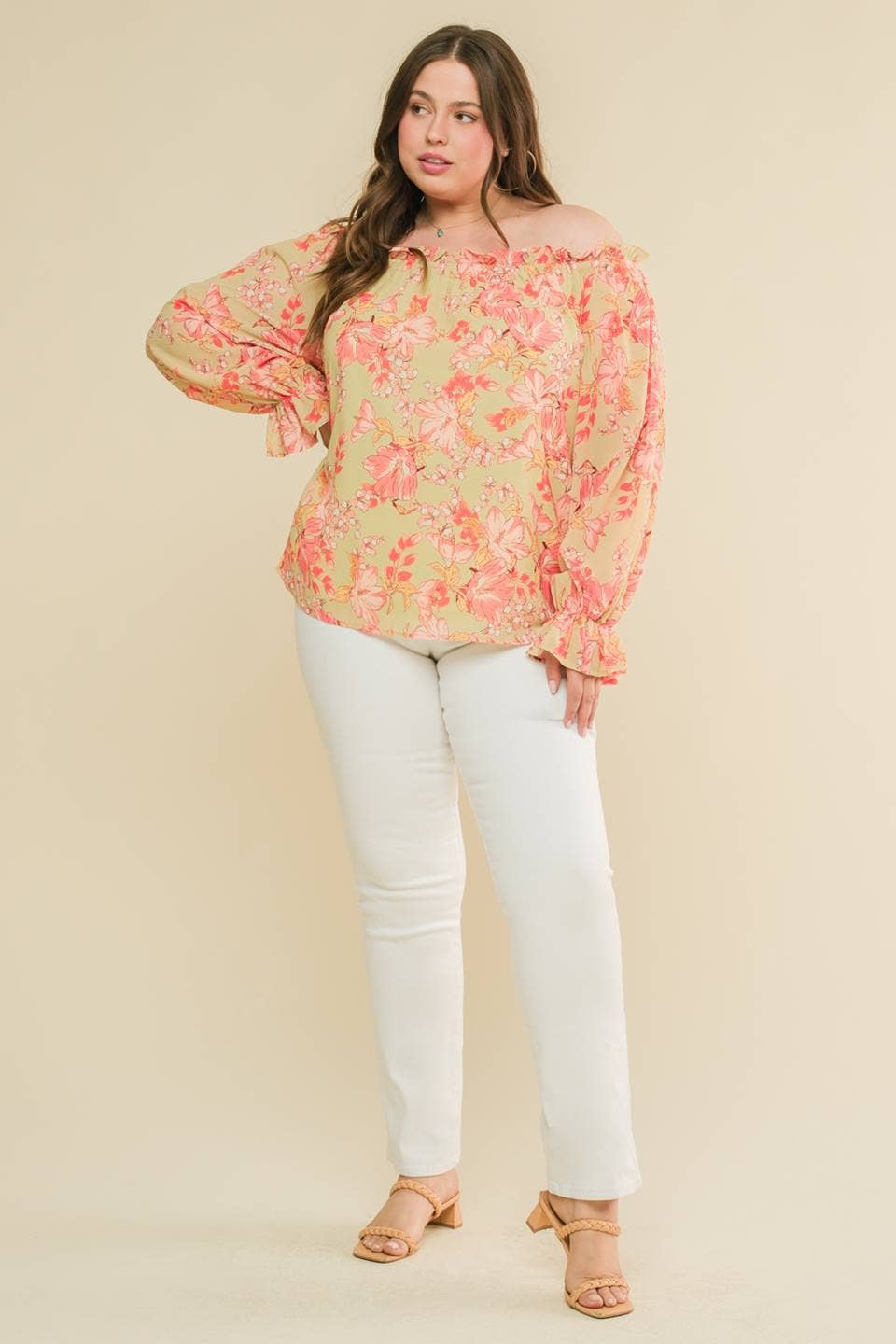 A PLUS SIZE OFF SOULDER WOVEN TOP -ITP11512