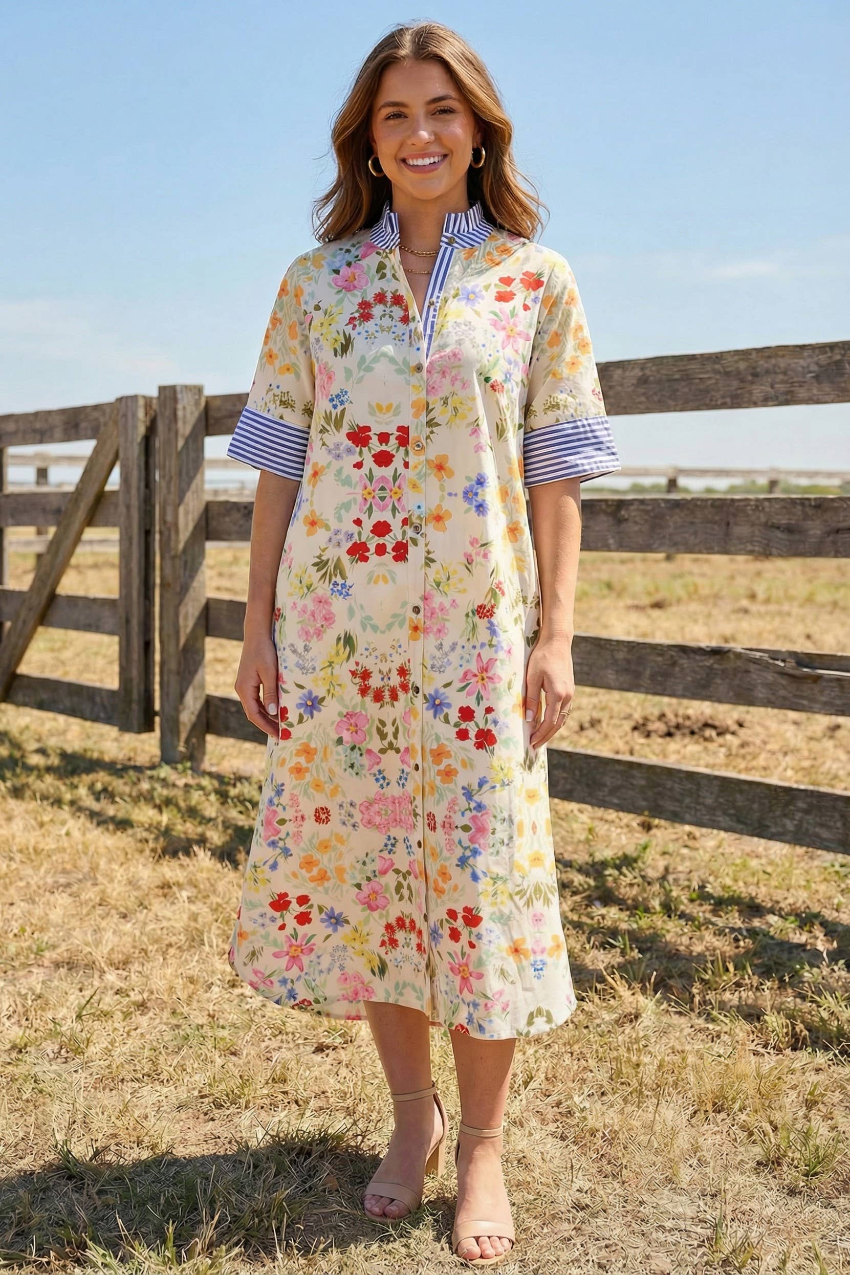 Floral Shirt Midi Dress
