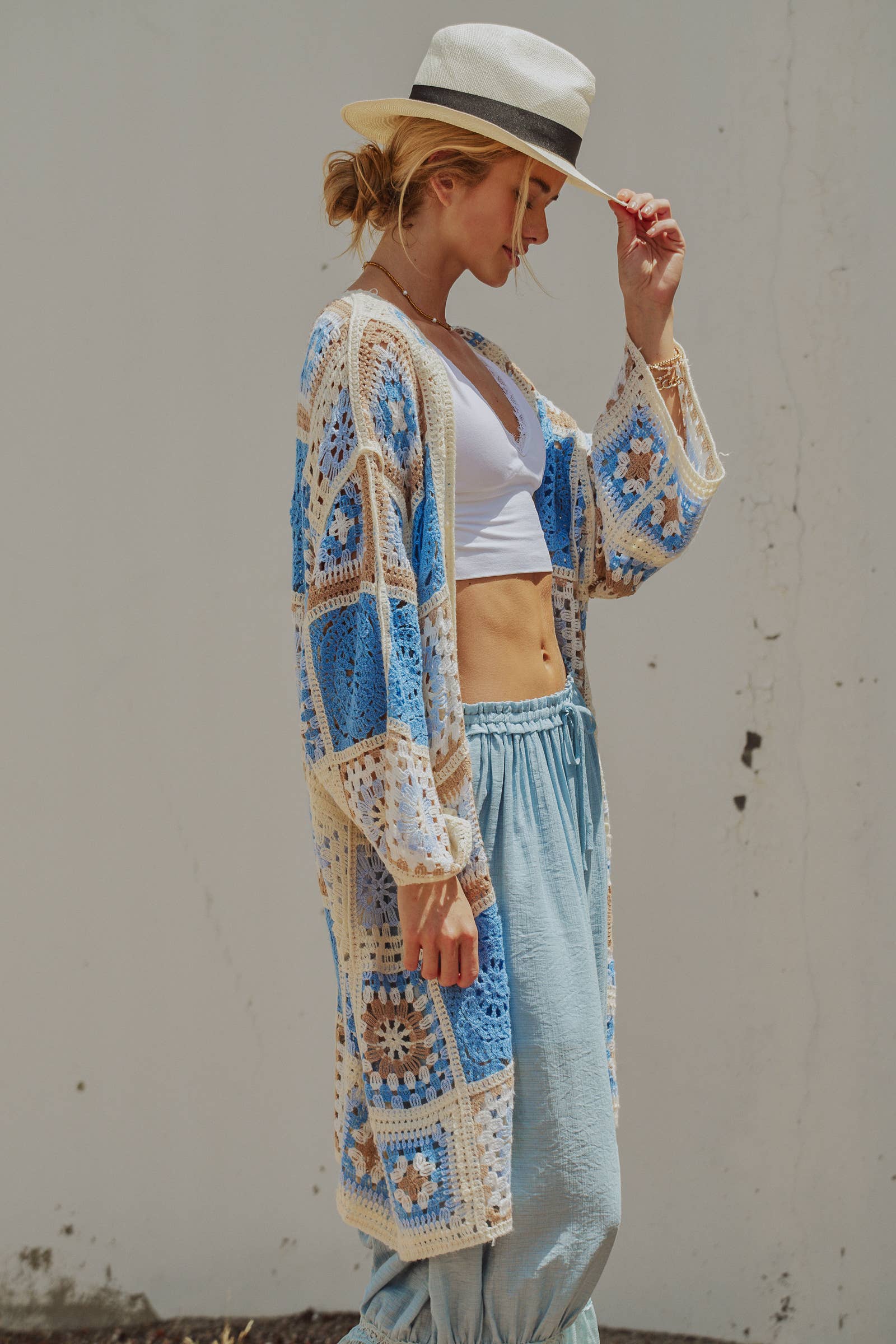 Granny Square Crochet Patchwork Duster Cardigan