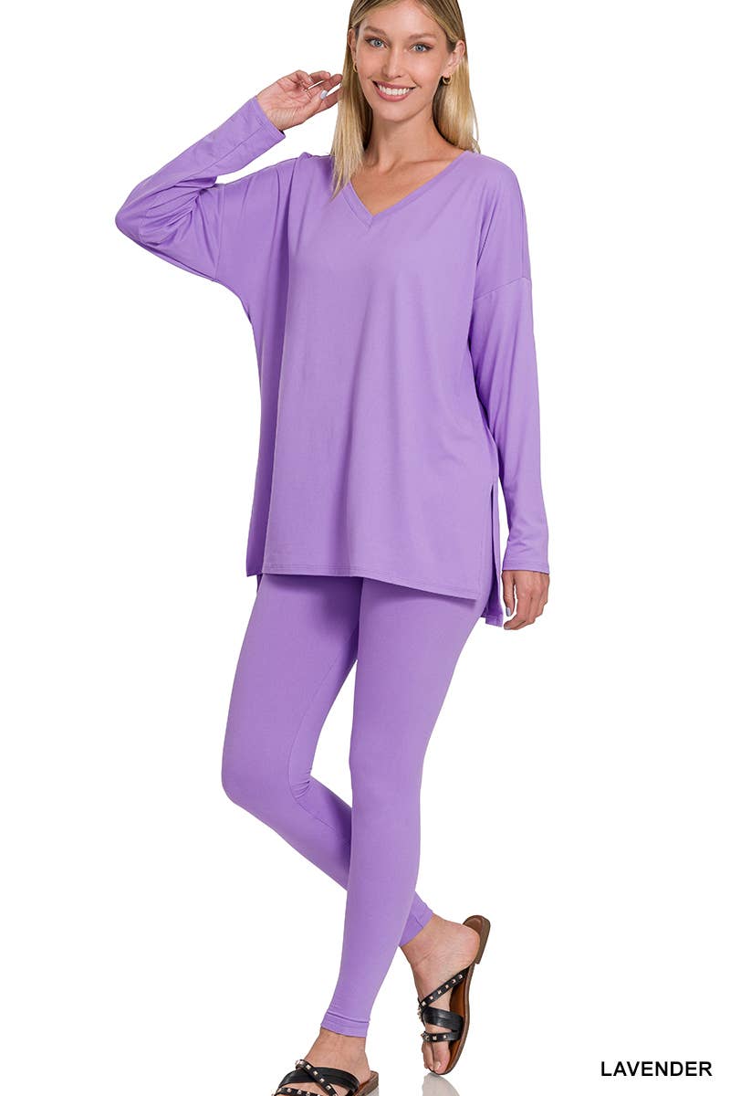 Brushed Dty Microfiber Loungewear Set - Zenana